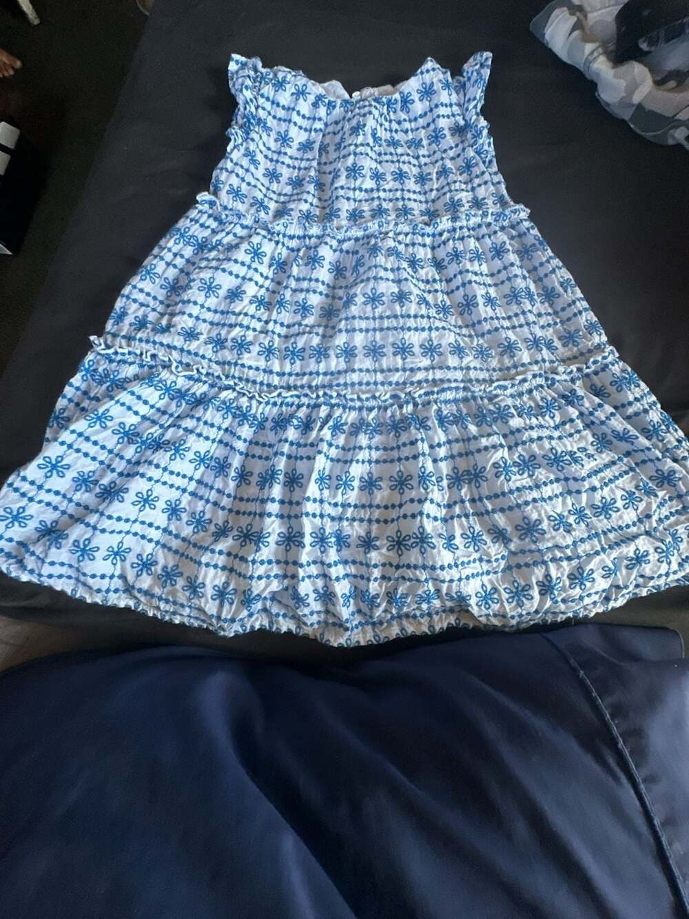 Crewcuts Girls Blue and White Embroidered Tiered Dress Size 5